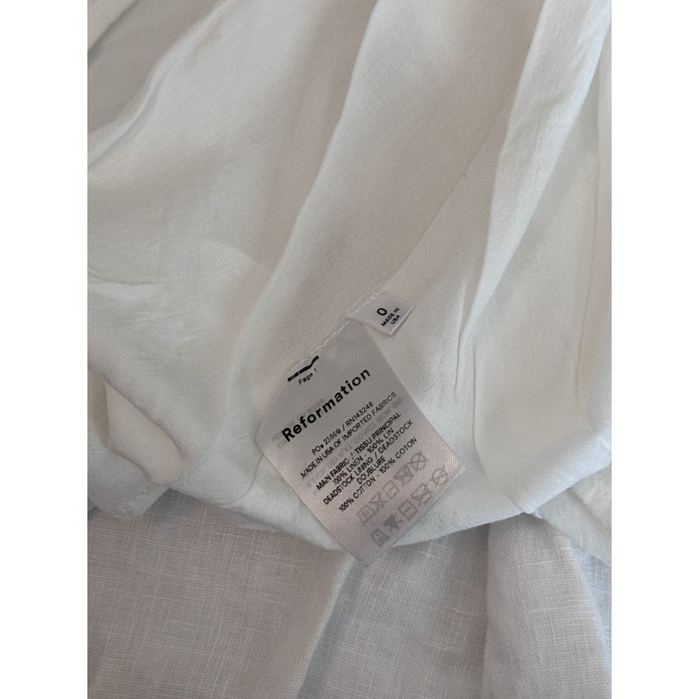 Reformation White Linen Midi Dress Ruffle Strap Slit Cottagecore Summer Sz 0 kk - Picture 5 of 9